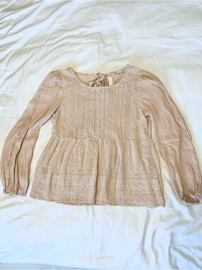 American Eagle Outfitters Blush Pink Lace-Accent Peasant Blouse